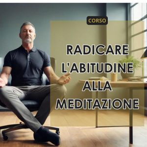 un uomo sta meditando seduto sulla poltrona del suo ufficio