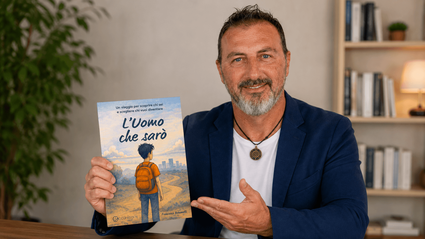 Francesco Bonomelli con il libro L'Uomo che sarò